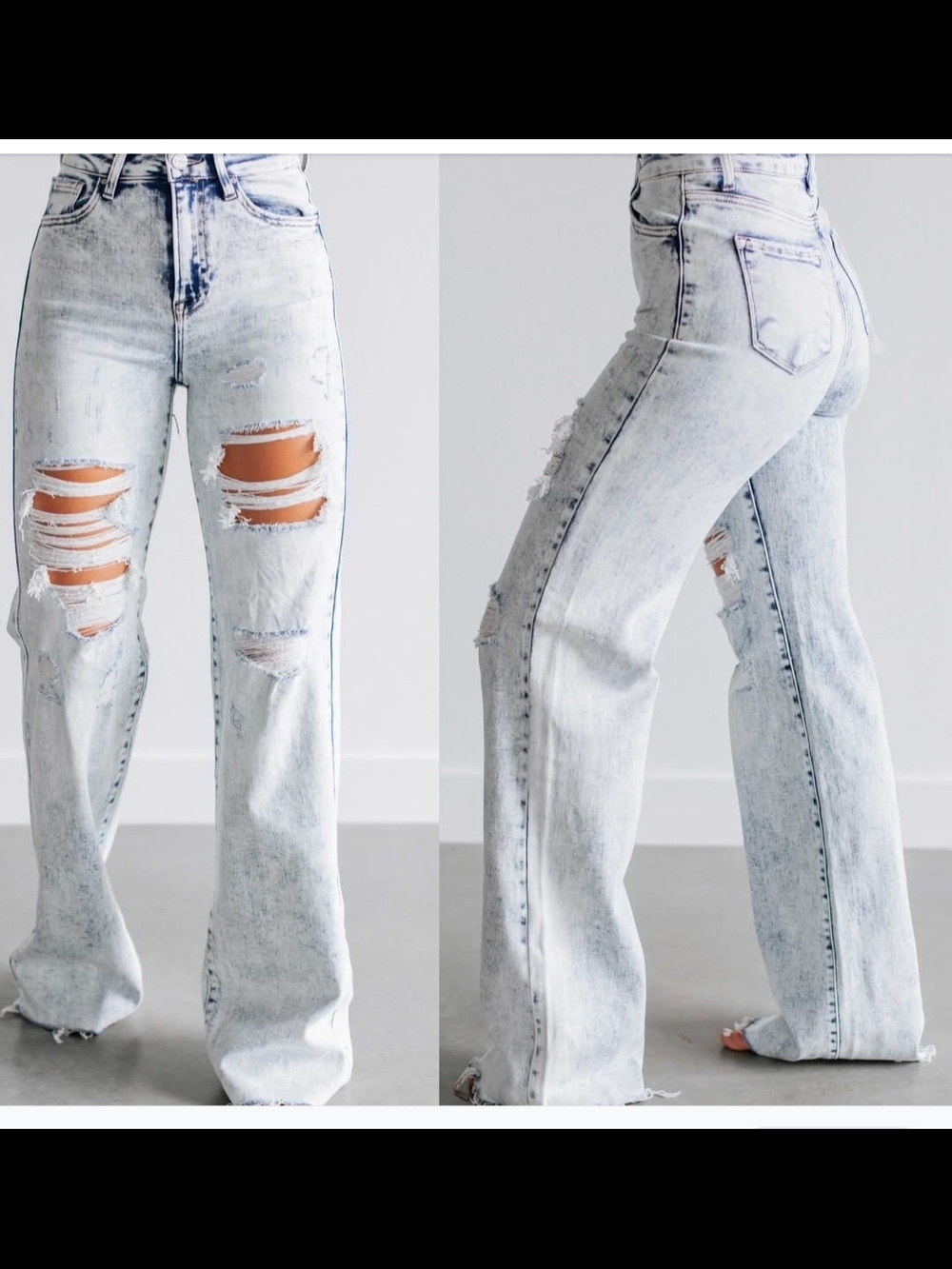 Light Wash Distressed Wide Leg Jeans - Women